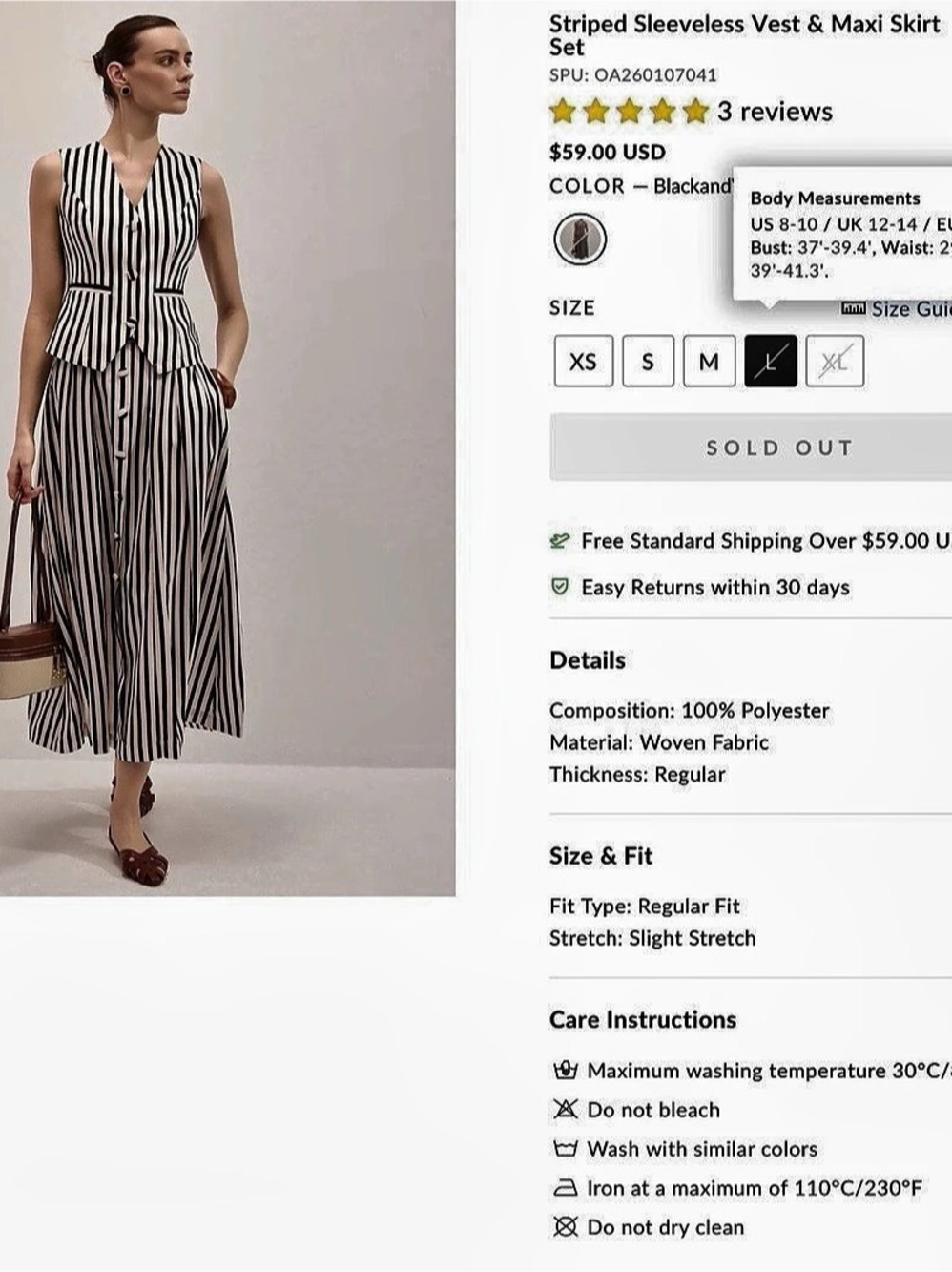 Commense Striped Sleeveless Vest & Maxi Skirt Set Black & White M - Picture 8 of 10